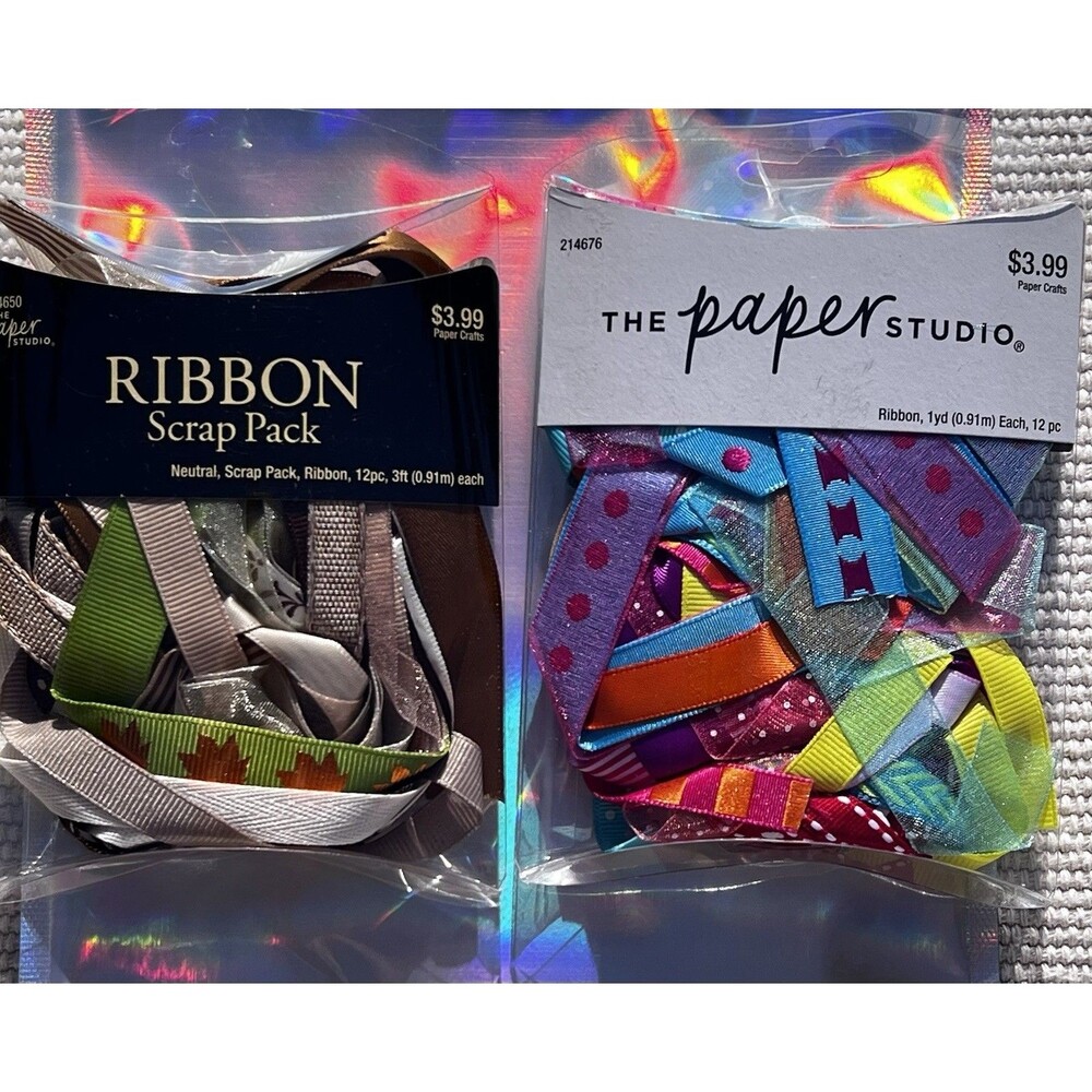 (set Of 2)The Paper Studio Ribbon Scrap Pack Bright Colors 12 Pc Craft Ribbon